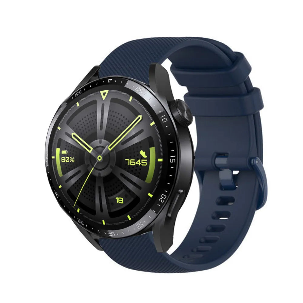 Premium Silicone Strap, dark blue, on a watch, 3/4 front view