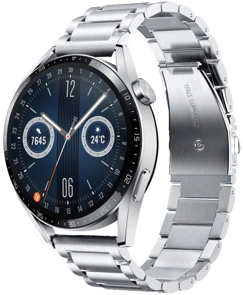 Titanium Strap, silver, on a watch, 3/4 front view