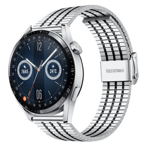 Fine Steel Strap, silver/black, on a watch, 3/4 front view