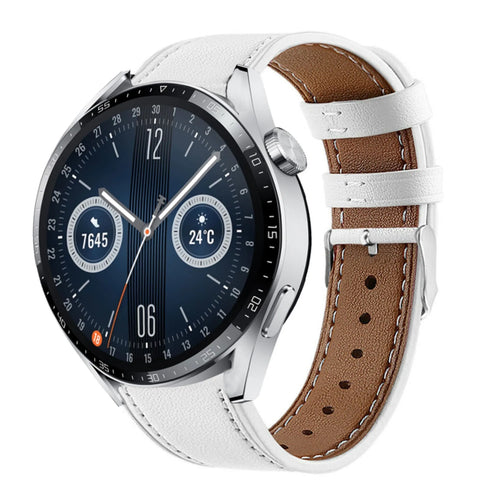 Modern Leather Strap, white, on a watch, 3/4 front view