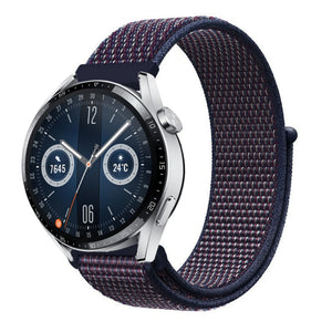 Nylon Strap, indigo, on a watch, 3/4 front view