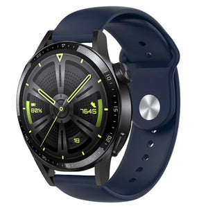 Silicone Sport Strap, dark blue, on a watch, 3/4 front view