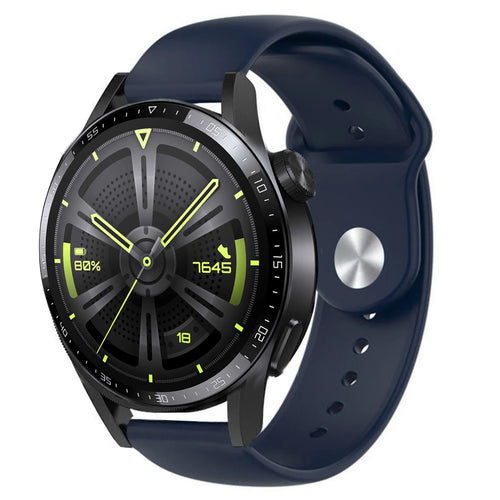 Silicone Sport Strap, dark blue, on a watch, 3/4 front view