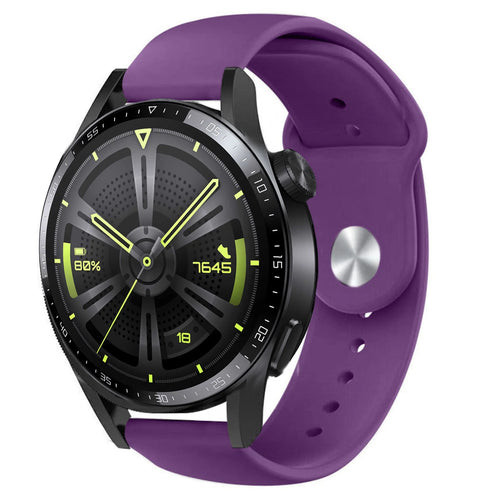 Silicone Sport Strap, purple, on a watch, 3/4 front view