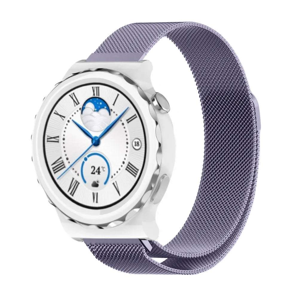 Milanese Strap, light purple, on a watch, 3/4 front view