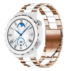 Steel Strap, rose gold/white, on a watch, 3/4 front view