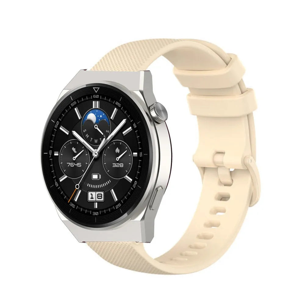 Premium Silicone Strap, beige, on a watch, 3/4 front view
