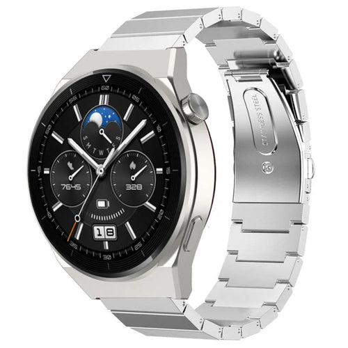 Premium Metal Strap, silver, on a watch, 3/4 front view