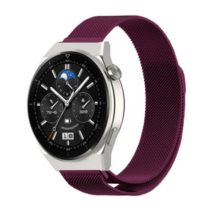 Milanese Strap, purple, on a watch, 3/4 front view