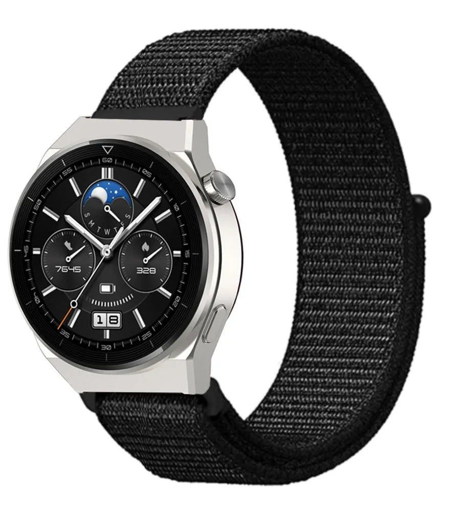 Nylon Strap, black, on a watch, 3/4 front view