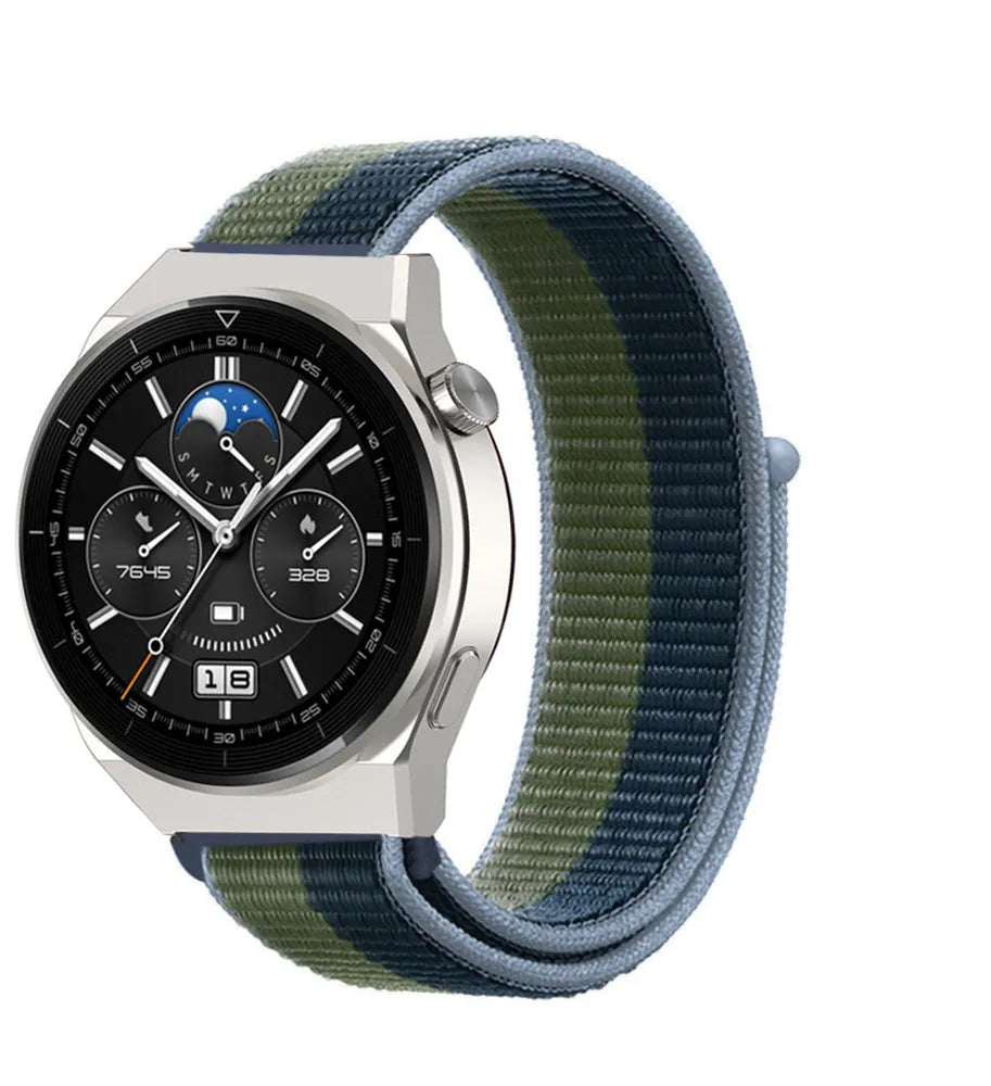 Nylon Strap, moss green, on a watch, 3/4 front view