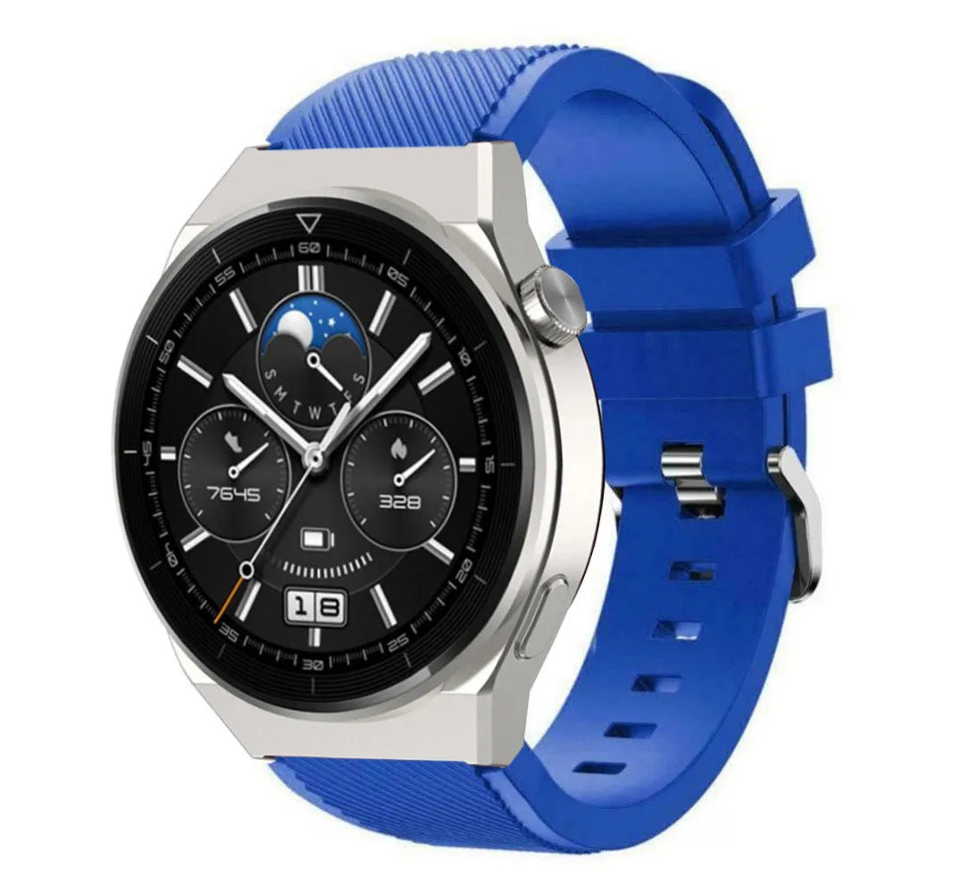 Twill Silicone Strap, blue, on a watch, 3/4 front view