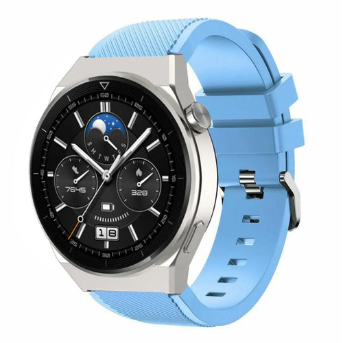 Twill Silicone Strap, sand blue, on a watch, 3/4 front view
