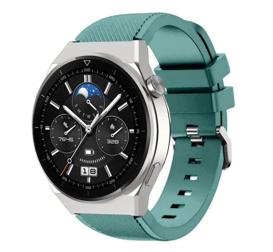 Twill Silicone Strap, viridian, on a watch, 3/4 front view