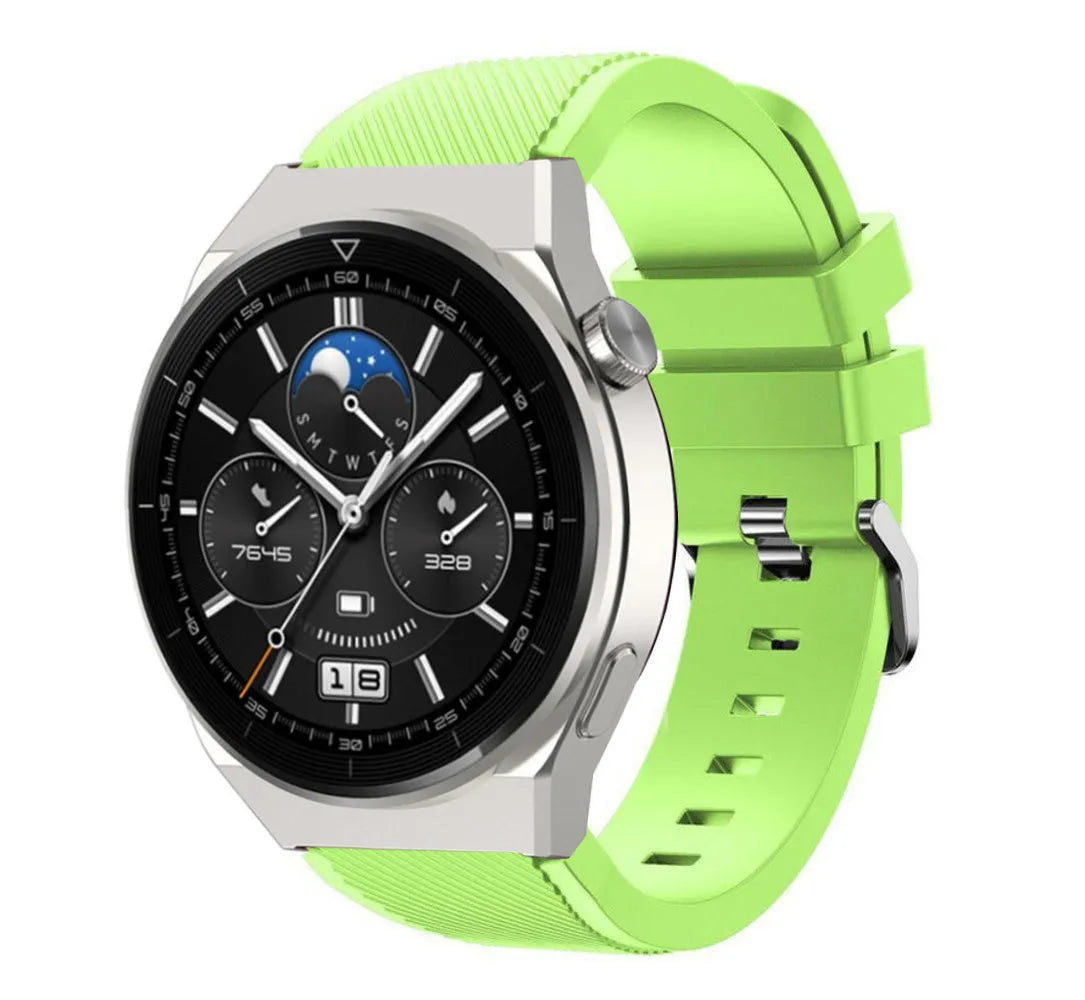 Twill Silicone Strap, light green, on a watch, 3/4 front view
