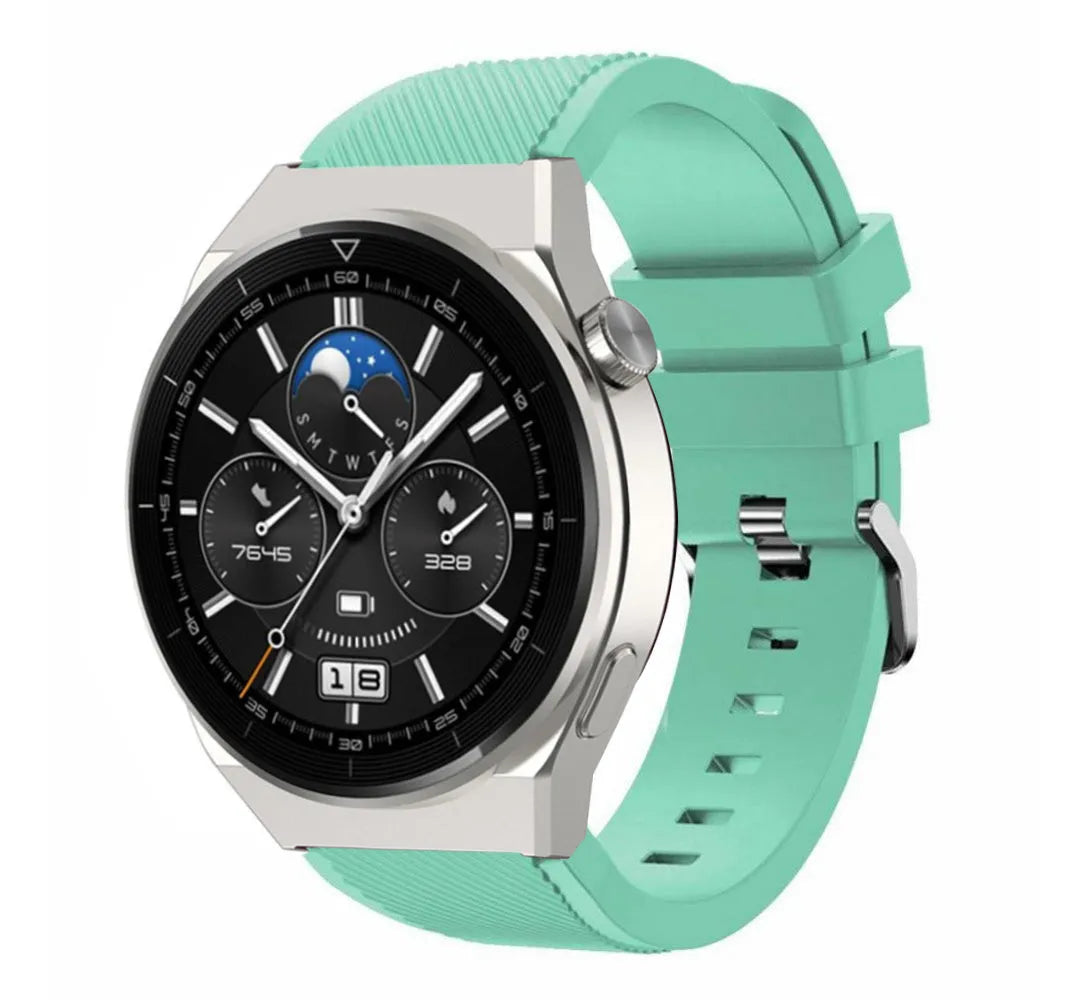 Twill Silicone Strap, aqua, on a watch, 3/4 front view