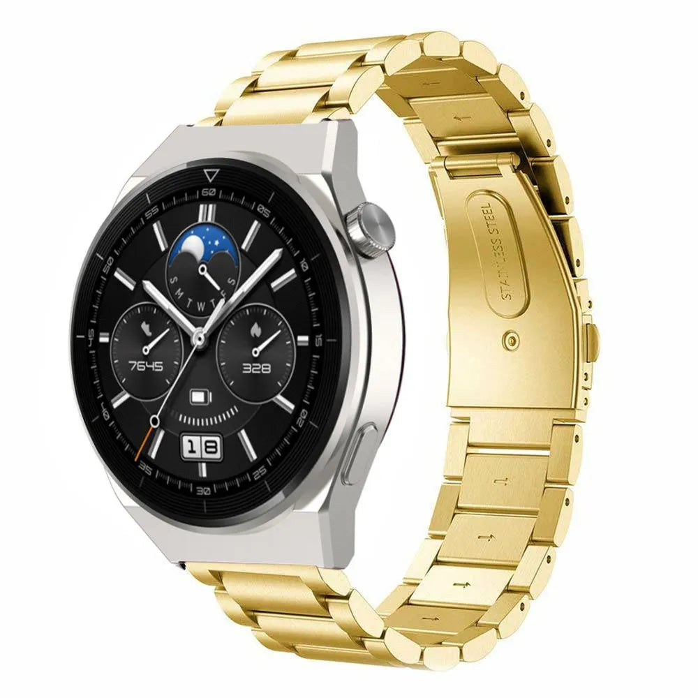 Steel Strap, gold, on a watch, 3/4 front view