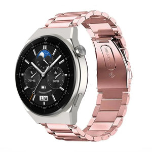 Steel Strap, pink, on a watch, 3/4 front view
