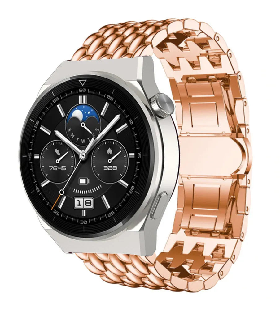 Steel Dragon Strap, rose gold, on a watch, 3/4 front view