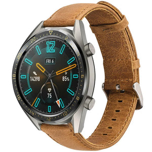 Leather Strap, brown, on a watch, 3/4 front view