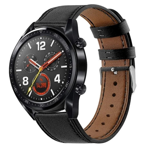 Modern Leather Strap, black, on a watch, 3/4 front view