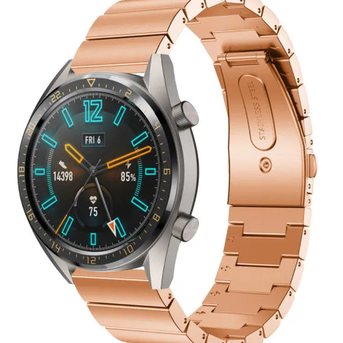 Premium Metal Strap, rose gold, on a watch, 3/4 front view