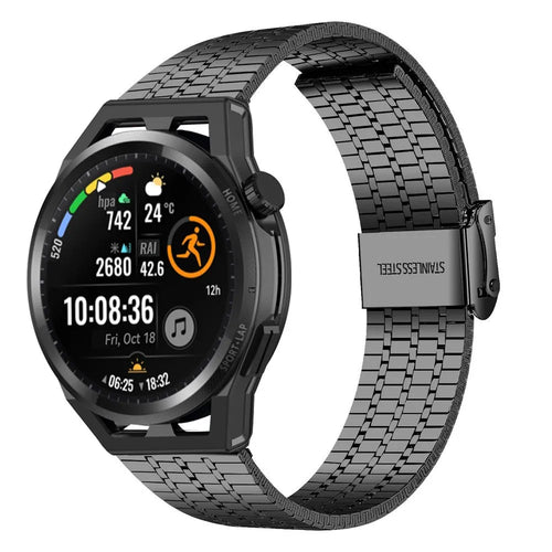 Fine Steel Strap, black, on a watch, 3/4 front view