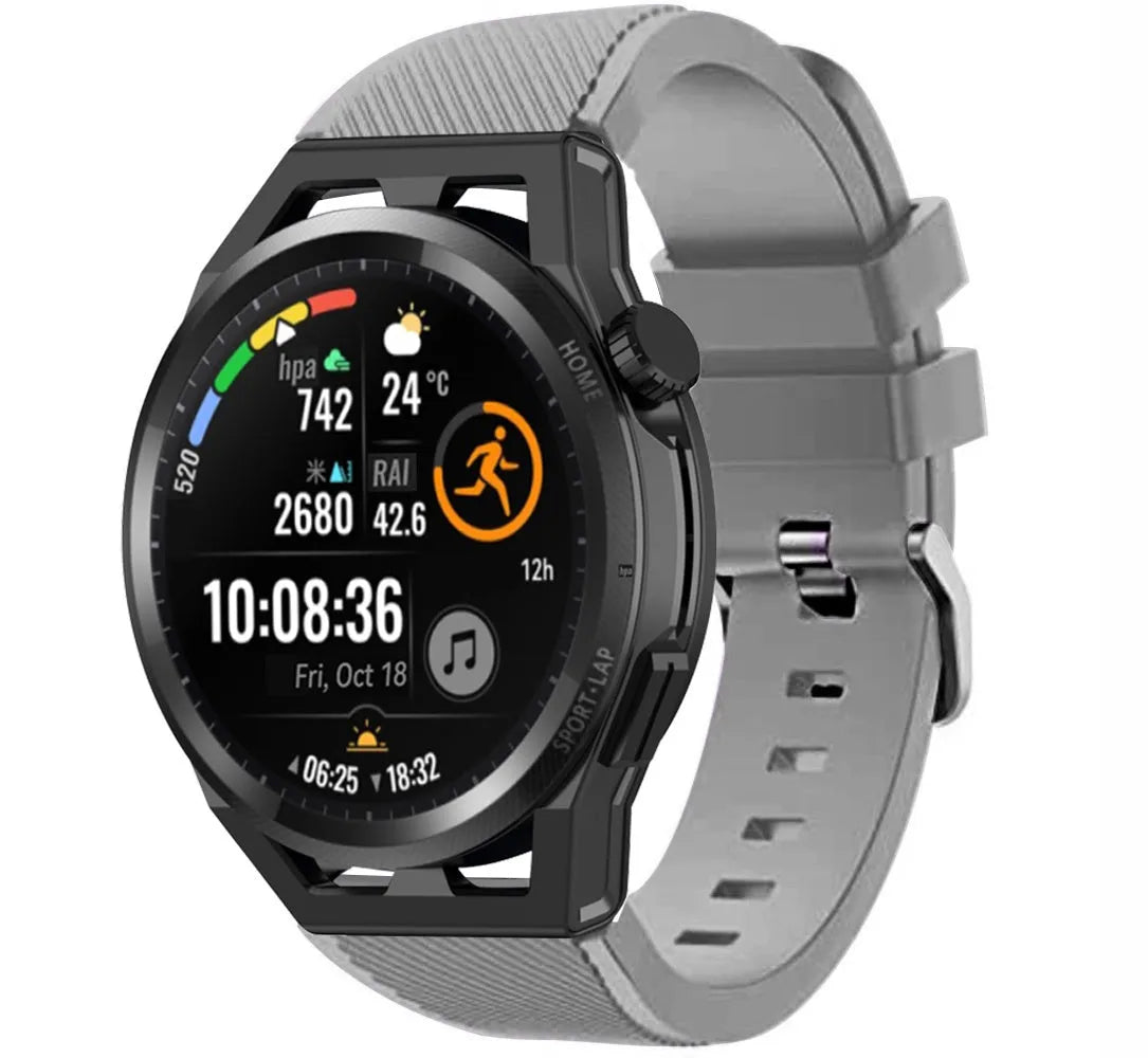 Twill Silicone Strap, grey, on a watch, 3/4 front view