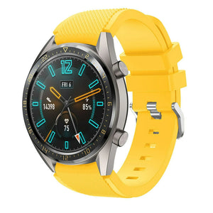 Twill Silicone Strap, yellow, on a watch, 3/4 front view
