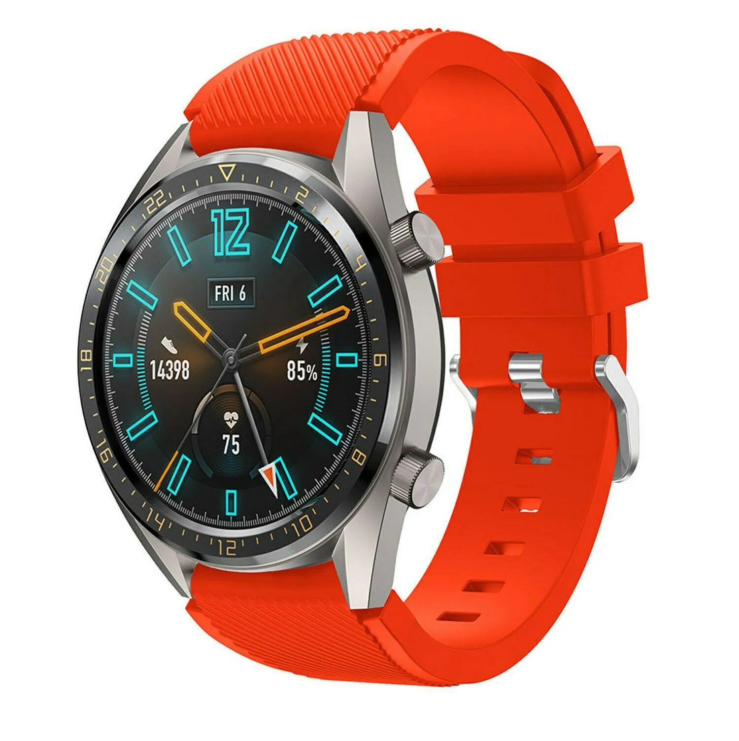 Twill Silicone Strap, red, on a watch, 3/4 front view