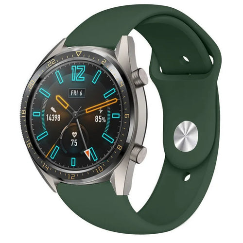 Silicone Sport Strap, army green, on a watch, 3/4 front view