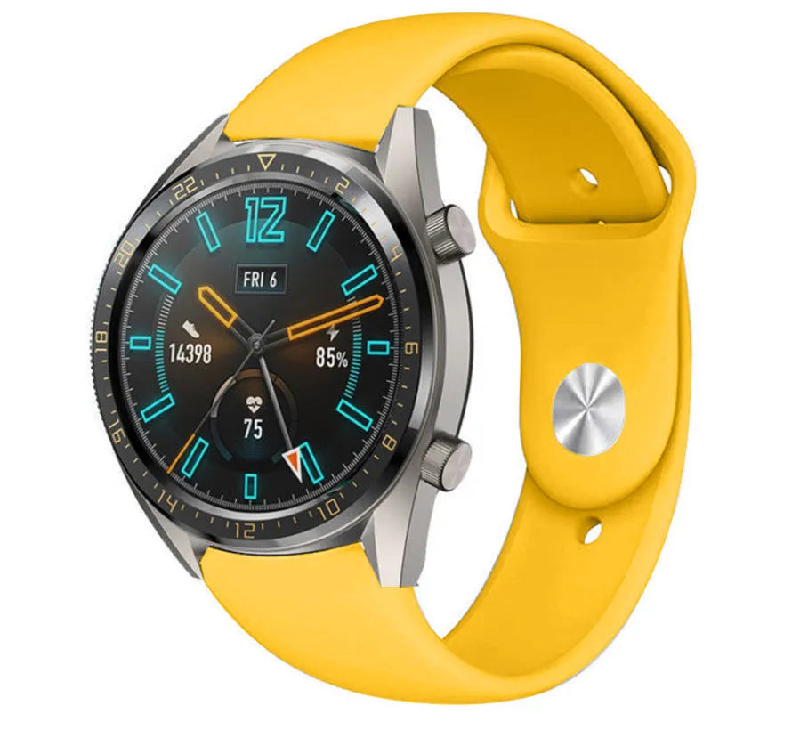 Silicone Sport Strap, yellow, on a watch, 3/4 front view