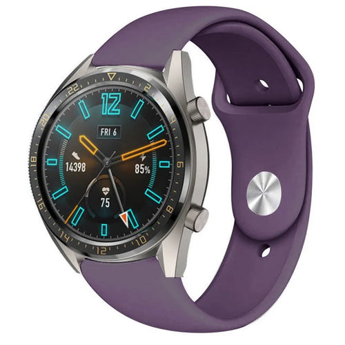 Silicone Sport Strap, purple, on a watch, 3/4 front view