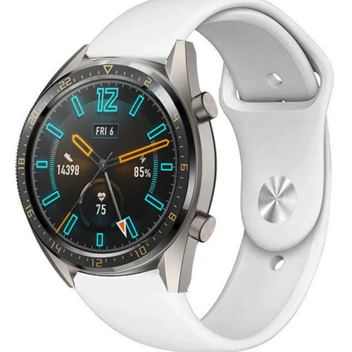 Silicone Sport Strap, white, on a watch, 3/4 front view