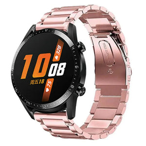 Steel Strap, pink, on a watch, 3/4 front view