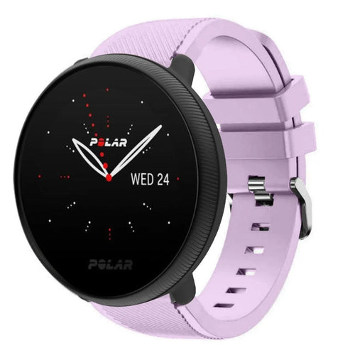 Twill Silicone Strap, lilac, on a watch, 3/4 front view