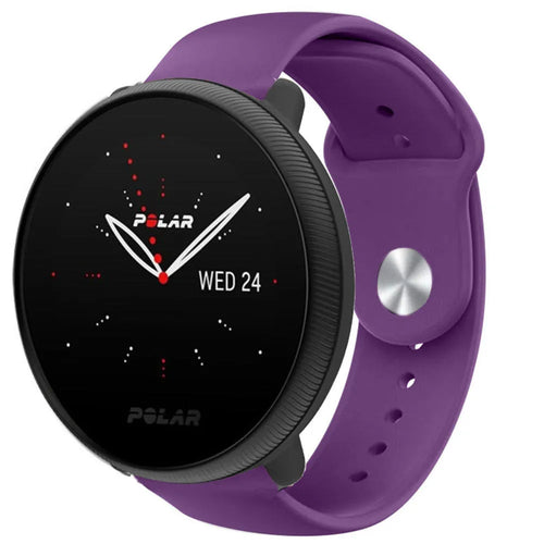 Silicone Sport Strap, purple, on a watch, 3/4 front view