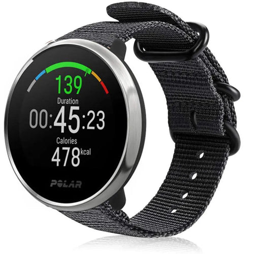 Nylon Buckle Strap, black, on a watch, 3/4 front view