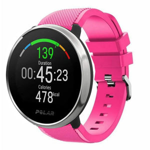 Twill Silicone Strap, bright pink, on a watch, 3/4 front view