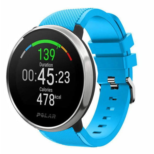 Twill Silicone Strap, light blue, on a watch, 3/4 front view