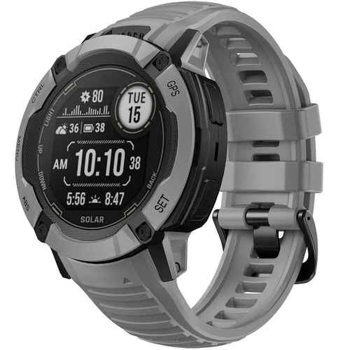 Silicone Strap, grey, on a watch, 3/4 front view