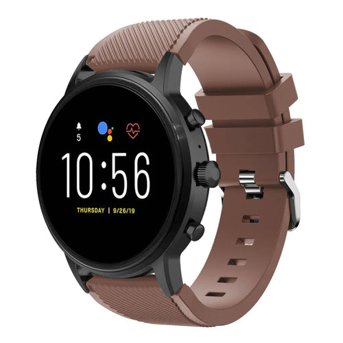 Twill Silicone Strap, brown, on a watch, 3/4 front view
