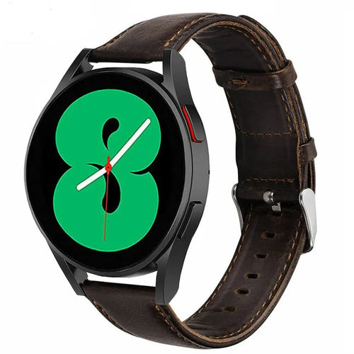 Leather Strap, dark brown, on a watch, 3/4 front view