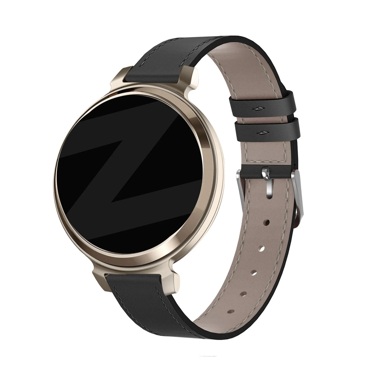 Leather Strap 'Classic', black, on a watch, 3/4 front view