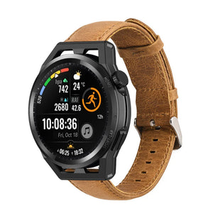 Leather Strap, brown, on a watch, 3/4 front view
