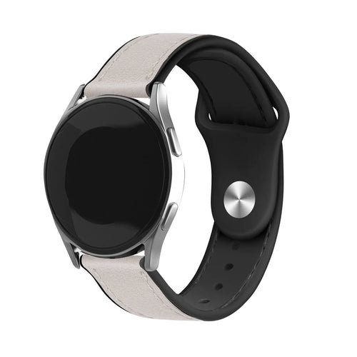 Leather Hybrid Strap, white, on a watch, 3/4 front view