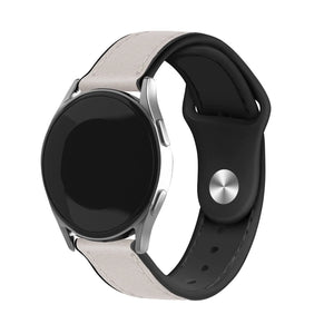 Leather Hybrid Strap, white, on a watch, 3/4 front view