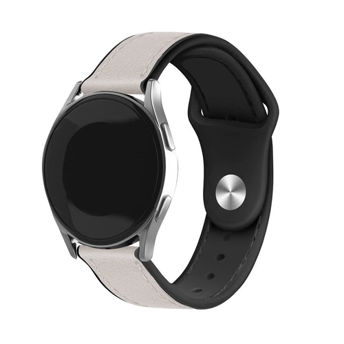 Leather Hybrid Strap, white, on a watch, 3/4 front view