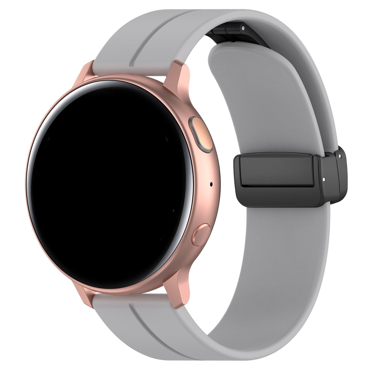 D-Buckle Silicone Strap, light grey, on a watch, 3/4 front view