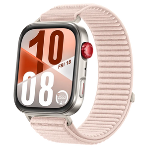 Wave Nylon Strap, light pink, on a watch, 3/4 front view